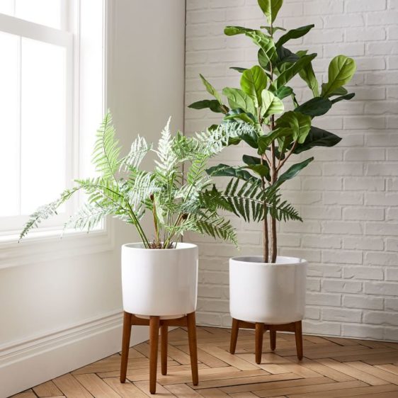 Mid-Century Turned Leg Standing Planters -Crackle / Solid – Cre8 NYC