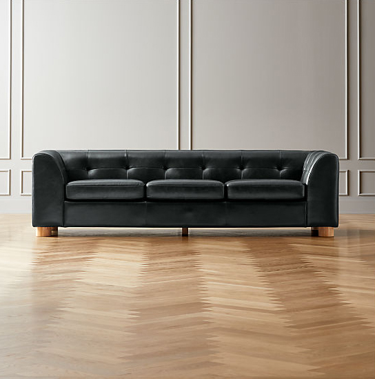 Black Tufted Leather Sofa Cre8 Nyc, Byrdie Black Leather Modern Tufted Sofa